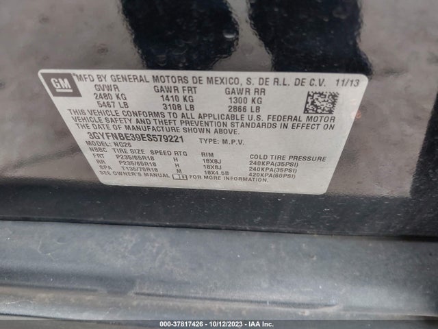2014 CADILLAC SRX LUXURY COLLECTION VIN: 3GYFNBE39ES579221