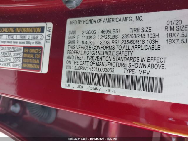 5J6RW1H53LL003063 Honda Cr-v 2wd Ex