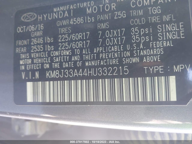 Hyundai TUCSON SE 2017 KM8J33A44HU332215 Image 9