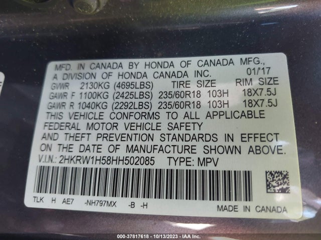 Honda CR-V EX 2017 2HKRW1H58HH502085 Image 9
