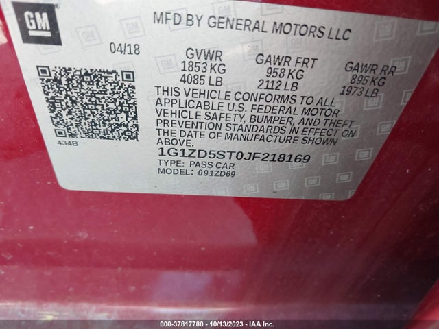 Chevrolet MALIBU LT 2018 1G1ZD5ST0JF218169 Image 9