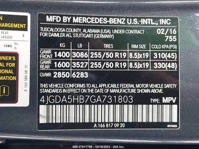 4JGDA5HB7GA731803 Mercedes-Benz Gle Gle 350