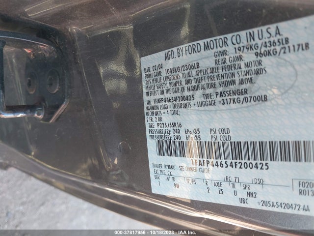 2004 FORD MUSTANG DELUXE/PREMIUM VIN: 1FAFP44654F200425