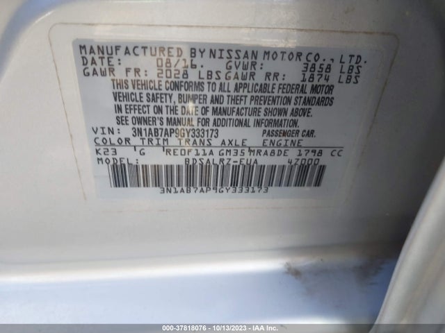 Nissan SENTRA SR 2016 3N1AB7AP9GY333173 Image 9