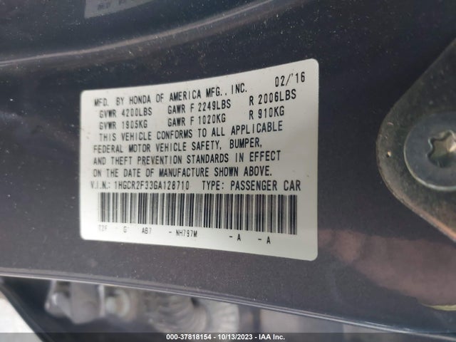Honda ACCORD LX 2016 1HGCR2F33GA128710 Image 9