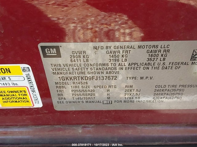 GMC Acadia Denali 2015 1GKKRTKD9FJ137672 Image 9