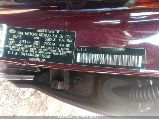2017 KIA FORTE LX VIN: 3KPFK4A73HE016090