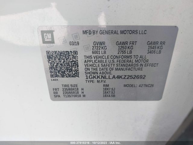 1GKKNLLA4KZ252692 GMC ACADIA SLE