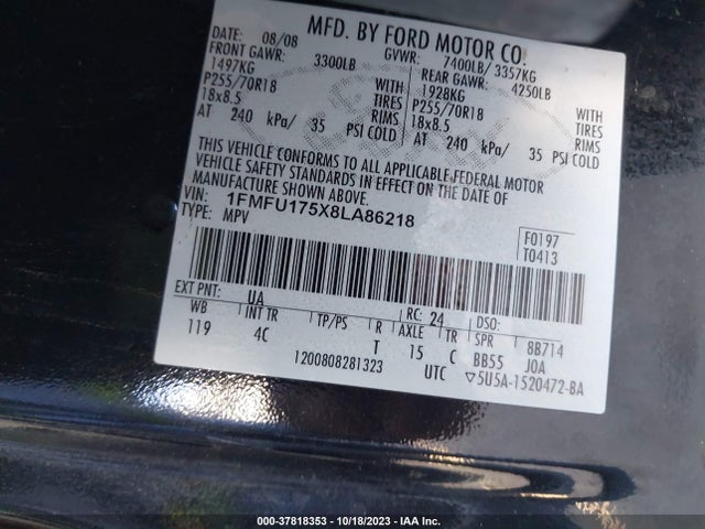 2008 FORD EXPEDITION EDDIE BAUER/KING RANCH VIN: 1FMFU175X8LA86218