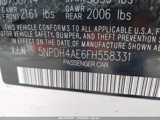 2015 HYUNDAI ELANTRA SE VIN: 5NPDH4AE6FH558331