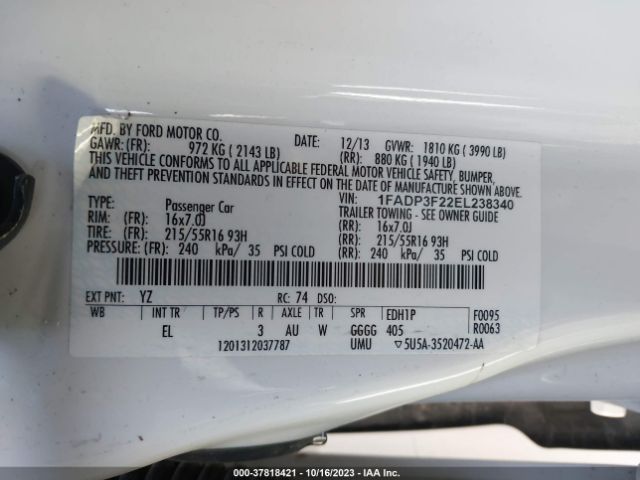 1FADP3F22EL238340 Ford FOCUS SE
