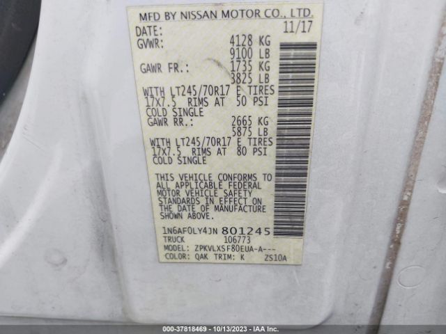 1N6AF0LY4JN801245 Nissan Nv Cargo Sv
