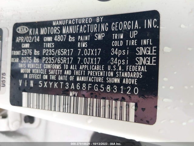 KIA SORENTO LX 2015 5XYKT3A68FG583120 Image 9