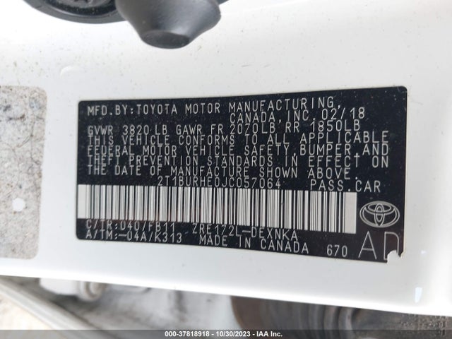 2018 Toyota Corolla Le მანქანა იყიდება აუქციონზე, vin: 2T1BURHE0JC057064, აუქციონის ნომერი: 37818918