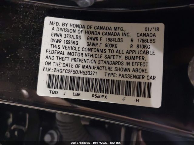 2HGFC2F50JH530371 Honda Civic Sedan Lx