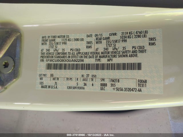 2016 FORD ESCAPE SE VIN: 1FMCU0G93GUA92256