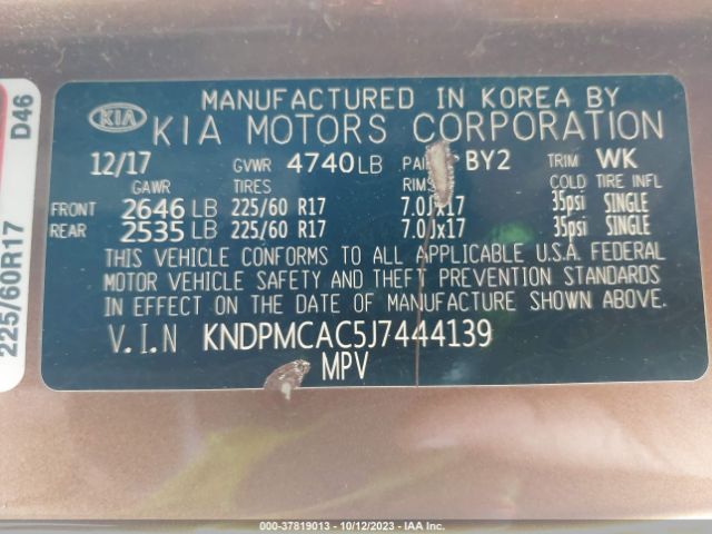 KNDPMCAC5J7444139 KIA Sportage Lx