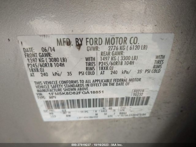 1FM5K8D82FGA18851 Ford EXPLORER XLT