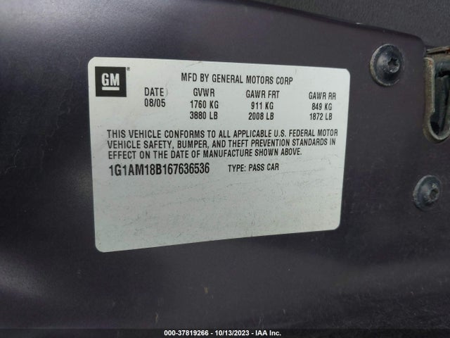 2006 CHEVROLET COBALT SS VIN: 1G1AM18B167636536