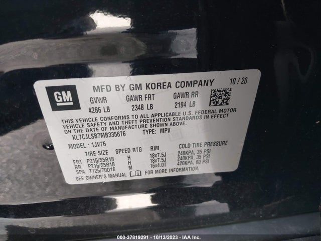 Chevrolet Trax Lt 2021 KL7CJLSB7MB335676 Image 9