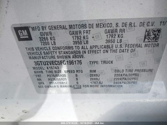 3GTU2VEC5FG196176 GMC Sierra 1500 Slt