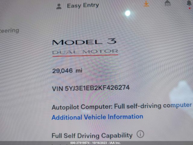 5YJ3E1EB2KF426274 Tesla Model 3 Performance/long Range
