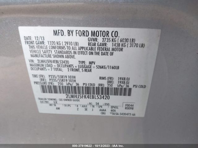 2LMHJ5FK4EBL53420 Lincoln MKT