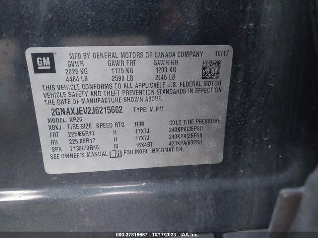 Chevrolet EQUINOX LT 2018 2GNAXJEV2J6215602 Image 9