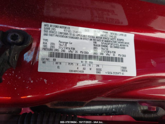 2014 FORD FOCUS SE VIN: 1FADP3F21EL409918