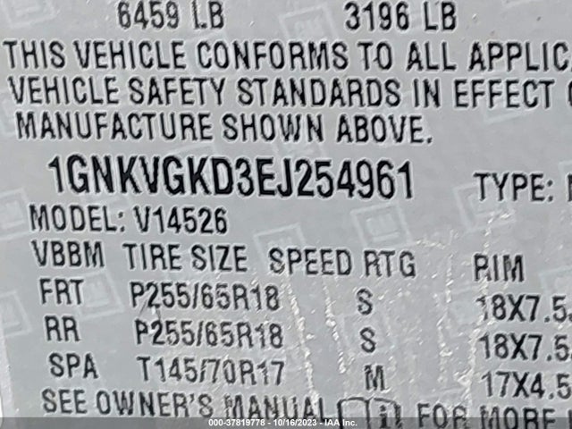 Chevrolet Traverse Lt 2014 1GNKVGKD3EJ254961 Image 9