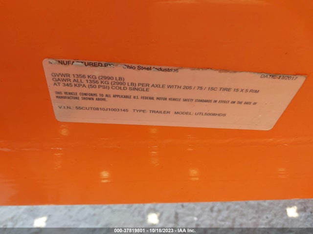 2018 OHIO UTL5008HDS VIN: 55CUT0810J1003145