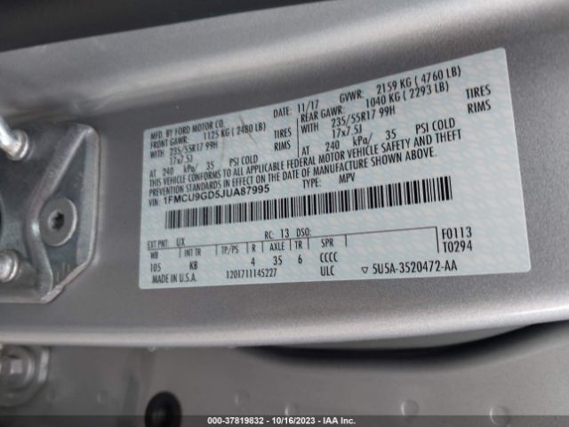 1FMCU9GD5JUA87995 Ford ESCAPE SE