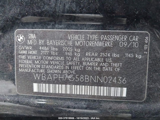 2011 BMW 3 SERIES WBAPH7G58BNN02436 Photo 8