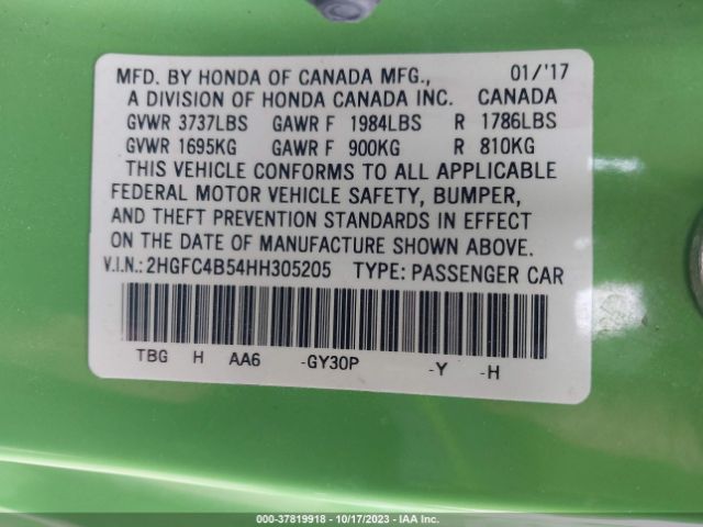 2HGFC4B54HH305205 Honda Civic Coupe Lx