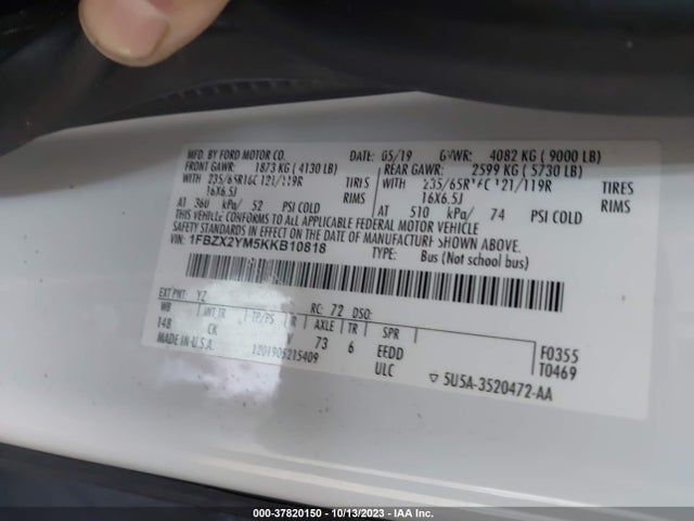 Ford Transit Passenger Wagon Xlt 2019 1FBZX2YM5KKB10818 Image 9