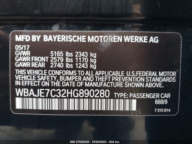 BMW 540i Xdrive 2017 WBAJE7C32HG890280 Image 9