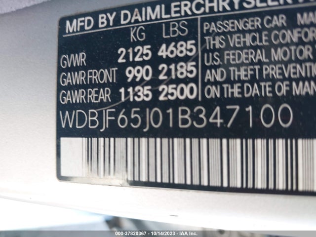 2001 MERCEDES-BENZ E-CLASS BASE (A5) VIN: WDBJF65J01B347100