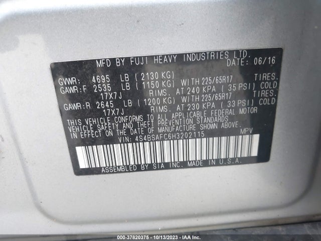 4S4BSAFC6H3202115 Subaru Outback Premium