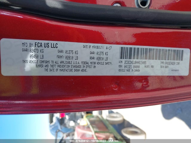 2017 DODGE CHARGER R/T SCAT PACK RWD VIN: 2C3CDXGJ8HH615495