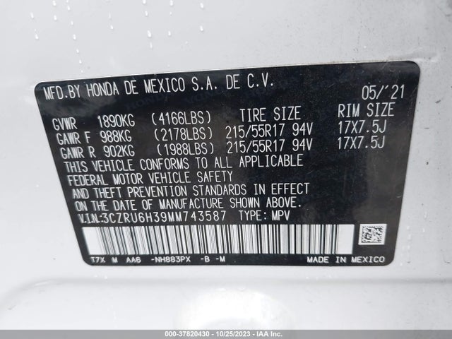 Honda HR-V LX 2021 3CZRU6H39MM743587 Image 9