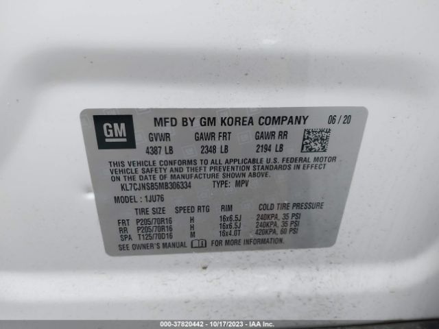 KL7CJNSB5MB306334 Chevrolet Trax Awd Ls