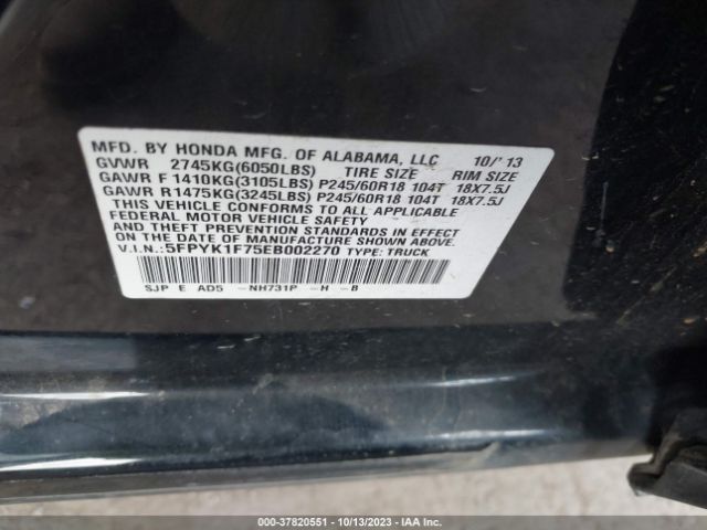 5FPYK1F75EB002270 Honda Ridgeline Sport