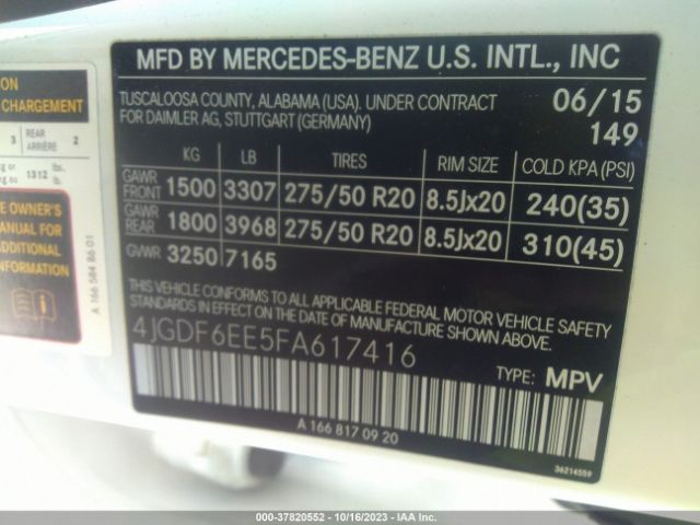 4JGDF6EE5FA617416 Mercedes-Benz Gl-class Gl 450