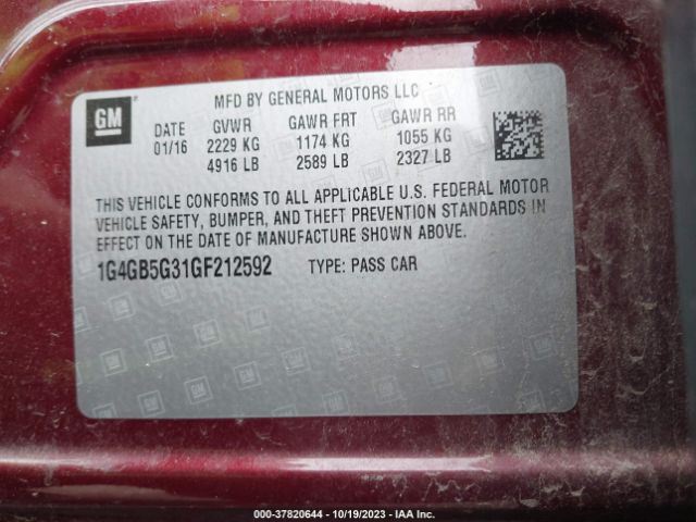 1G4GB5G31GF212592 Buick Lacrosse Leather