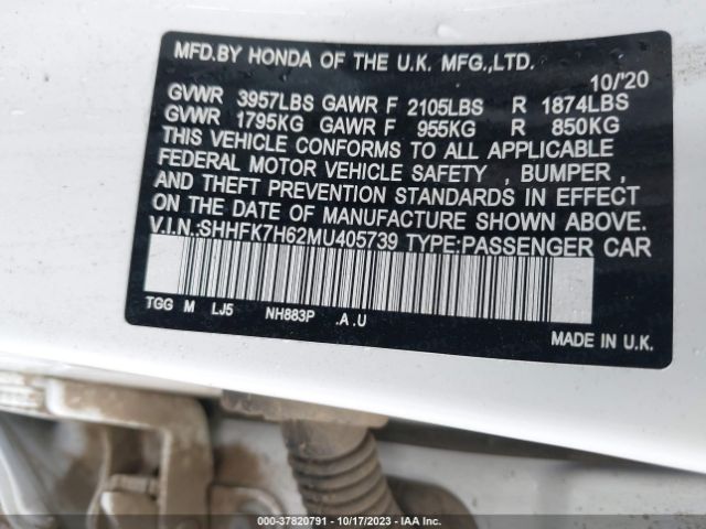 SHHFK7H62MU405739 Honda Civic Hatchback Ex