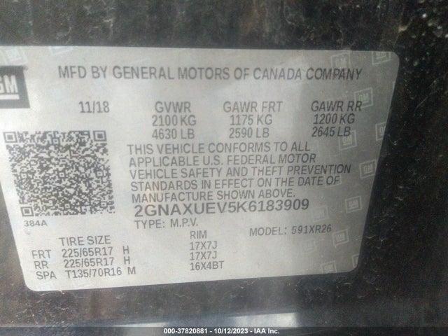 Chevrolet EQUINOX LT 2019 2GNAXUEV5K6183909 Image 9