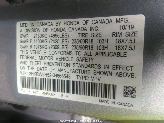 Honda CR-V EX 2019 2HKRW2H52KH666543 Image 9