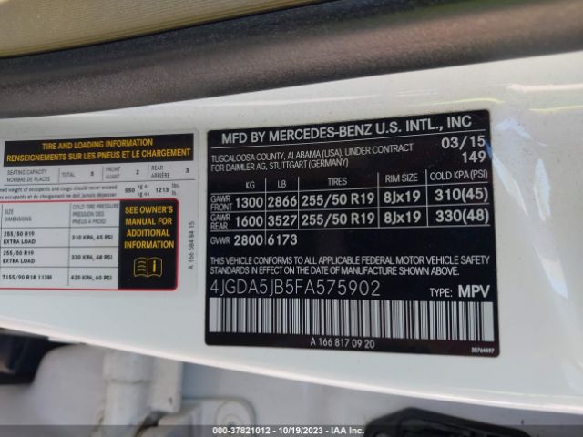 4JGDA5JB5FA575902 Mercedes-Benz M-class Ml 350