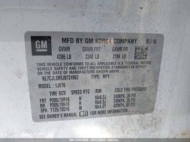 Chevrolet Trax Lt 2018 KL7CJLSB9JB724962 Image 9