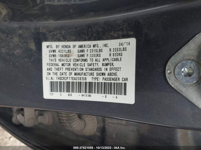Honda ACCORD EX 2014 1HGCR2F77EA206356 Image 9
